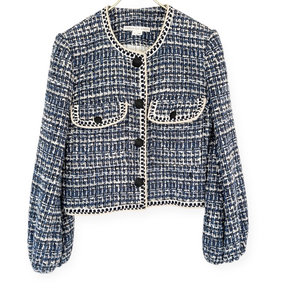 Veronica Beard • Brim Blue Tweed Cropped Jacket - Picture 2 of 16